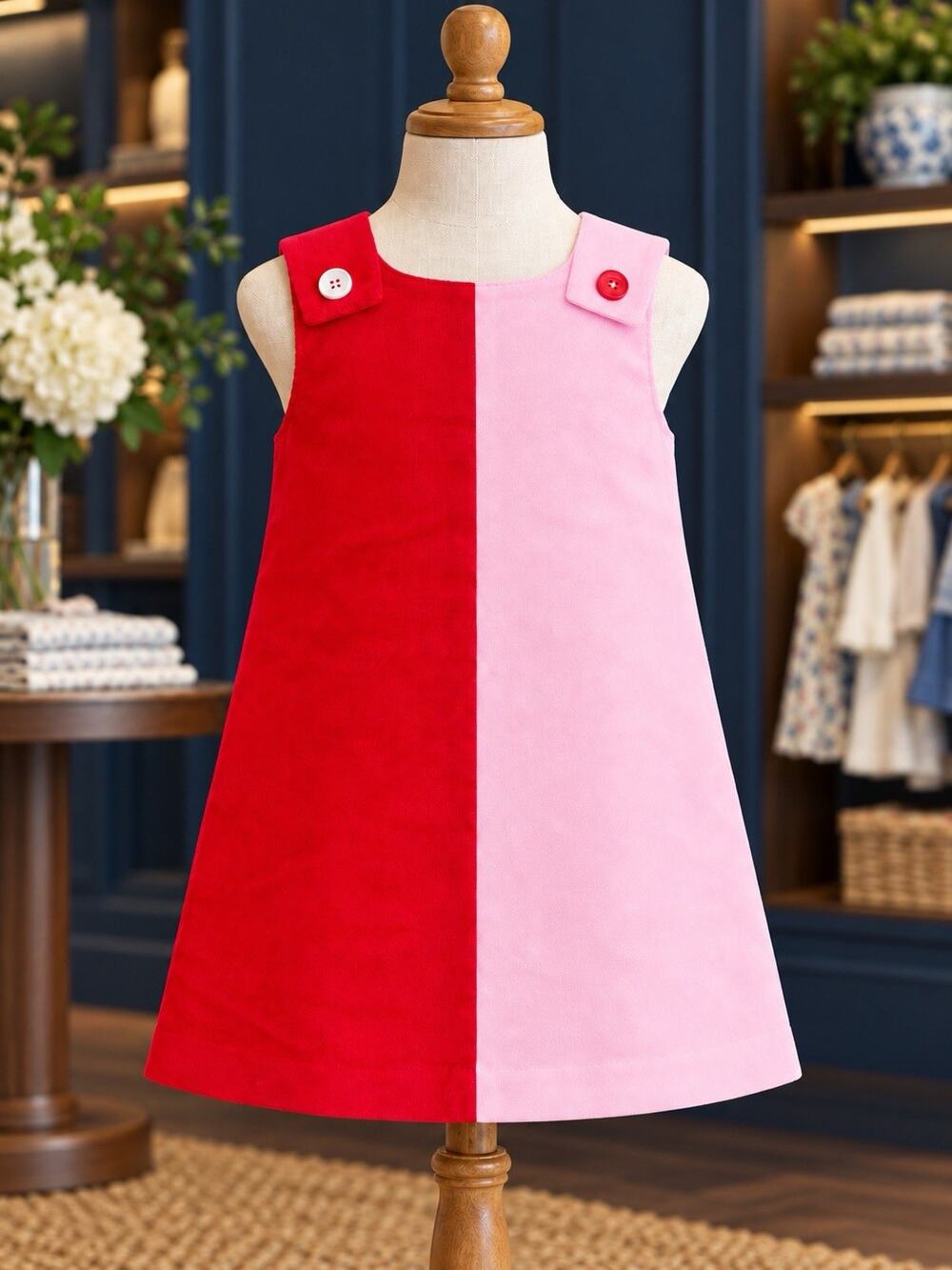 NWT Girls Beaufort Bonnet Red And Pink Corduroy Lined Dress Size 6